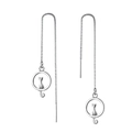Elegant S925 sterling silver long drop earrings with cute moon cat silhouette charms - Full S925 Sterling Silver / White Gold