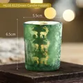 Christmas green frosted glass candle holder with gold reindeer motif, size 5.5x6.5cm - Small Cylinder (6.5x5.5cm) / Frosted Green (Golden Reindeer)