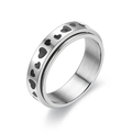 Silver stainless steel spinner ring with black heart motifs for anxiety relief - US 6 / 6MM Heart Spinner