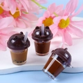Set of three miniature bubble tea keychains with bear ears and straw in brown finish - Brown