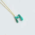 Golden letter necklace with turquoise enamel organic pendant on a polished O-link chain - Letter M