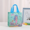 Detailed view of mermaid party gift bag with teal handle and cartoon princess print - 2005-3 Mint Green / Small 23*22*11cm