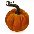 Orange velvet pumpkin decoration with realistic stem for Thanksgiving home decor - 10cm / Golden Orange