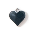 Dainty black enamel heart pendant with silver-plated border for DIY jewelry making - Black Silver Plated