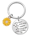 Sonnenblumen Schlüsselanhänger mit Edelstahl Gravurplatte und Motivationsspruch - Jedes kleine Ding wird gut