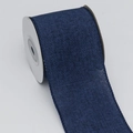 Deep blue faux linen Christmas ribbon roll with textured diagonal twill weave pattern - 6.3cm*5 Yards / Dark Blue