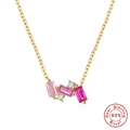 Elegant 925 sterling silver gold necklace with pink rectangular gems and white zircons - 925 Silver / Gold Style 3