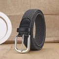 Elastic braided belt in dark grey with silver metal buckle and black PU leather detail - Silver Buckle Grey