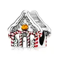 Christmas gingerbread house charm in 925 sterling silver with red and white enamel details - Christmas Gingerbread House