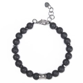 Detail of black lava stone beaded bracelet with adjustable stainless steel lobster clasp - Lava Rock Bracelet