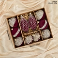 10-piece set of burgundy velvet Christmas ornaments with silver beads in a gift box - 10-Piece Set / Burgundy