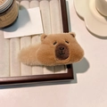 Cute Capybara plush hair band in warm camel brown with soft faux fur texture - Plush BB Clip