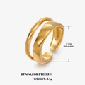 Adjustable double layer 18K gold plated stainless steel ring with minimalist wide band - Adjustable Open / Gold Double Layer