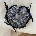 Sweet black and white gingham scrunchie with multiple black ribbon bows on white fabric - Black Bow