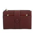 Short wine red pebbled leather wallet with gold hardware and secure snap closure - Burgundy