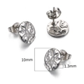 Silver stainless steel 10mm round hammer textured stud earring posts with hole for DIY - 10mm Textured Round / Steel
