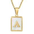 Collier en acier doré avec pendentif rectangulaire en nacre blanche et lettre A - Lettre A (Or)