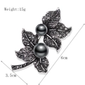 Vintage leaf brooch with black pearls and rhinestones, dimensions 6cm by 3.5cm - Leaf Shape (xz4139)