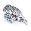 Retro eagle head motorcycle ring with red gemstone eye in vintage silver finish - US 7 / Silver Red Eye Style (22404)