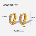 Gouden 18K oorringen met rijen witte zirkonen en afmetingen van 1,4 cm bij 0,4 cm - Witte Strass Stijl (JDE202097-WT)