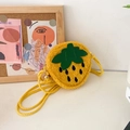Cute yellow strawberry plush crossbody bag for girls with lamb wool and green leaf detail - Yellow Strawberry