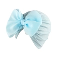 Light blue baby turban hat with a large chiffon bow on ribbed cotton fabric - Blue