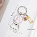 Detail of silver beer opener keychain with letter A motif and beer charm pendants - Letter A