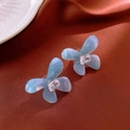Light blue resin flower earrings with square zircon crystals on brown satin fabric - Blue (92# Silver Earring Post)