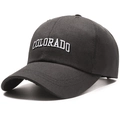 Classic black cotton baseball cap with white embroidered Colorado lettering on front - Polyester Cotton Grey
