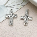 Ciondoli a croce in argento antico con motivi a vite per la creazione di gioielli fai da te - Croce Fantasia-15x23mm-18735