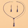 Silver bridal jewelry set with heart-shaped necklace and navy blue crystal earrings - 446 Royal Blue Necklace + Stud Earrings Set
