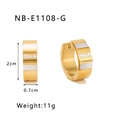Detail of gold 18k plated stainless steel hoop earrings with stones and dimensions - Gold Mother of Pearl Zircon Inlay Style (NB-E1108-G)