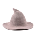 Detailed close-up showing the dense knit texture and curved tip of the brown witch hat - One Size / Beige