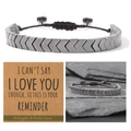 Hematite arrow beaded bracelet with adjustable black cord and gift card packaging - Braided Drawstring With Card / Silver Gray
