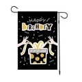 Black and gold Happy Birthday garden flag with gift box design and metal stand - Gift Box Illustration