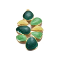 Golden stainless steel leaf pendant with green and pale yellow enamel finish - Green