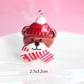 Close-up of resin Christmas bear pendant with red hat and scarf, size 2.7x3.2cm - Style 35-Bear Head with Santa Hat