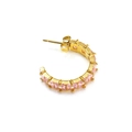 Detailed view of C-shaped gold-plated earrings with square pink zircon inlays and butterfly backs - Gold Pink Zirconia (Single)
