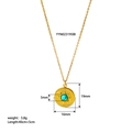 Gold stainless steel necklace with turquoise inlay and spiral round pendant detail - Turquoise Necklace (YYN023195-BI)