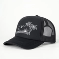 Casquette trucker noire réglable avec motif brodé blanc de cocotiers et de coucher de soleil - Noir