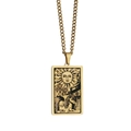 Gold stainless steel tarot necklace with The Sun card rectangular pendant - Sun / Gold