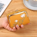 Mini yellow PU leather phone pouch with floral embroidery and elegant metal clasp - Yellow