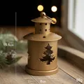Golden metal Christmas lantern with star and pine tree cutouts, 15.5cm tall holder - Christmas Tree Style (Without Candle)
