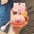 Pink pig stress relief toy wooden fish with lucky charm and white mallet set - Merit Wooden Fish Keychain - Wealth +100