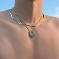 Men's double-layer necklace with silver snake chain and spiked sun pendant - Sun God Pendant Necklace