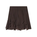 Minigonna asimmetrica marrone scuro con volant a strati in tessuto leggero ed elegante - XS / caffè