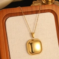Golden starfish ocean necklace with a polished square pendant for vacation jewelry style - Gold Rounded Square Mirror Pendant Necklace