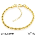 Minimalist 18K gold plated stainless steel rope chain bracelet with lobster clasp, 180x4mm - Gold Rope (KB203728-Z)
