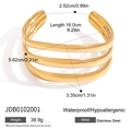 Polished gold multi-layer wavy open cuff bracelet in stainless steel with dimension specs - Four-layer Wave Streamline Style (JDB0102001)