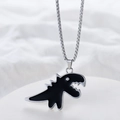 Hip hop titanium steel necklace featuring a black dinosaur pendant with silver trim - Black Dinosaur Necklace-Titanium Steel Chain-60cm